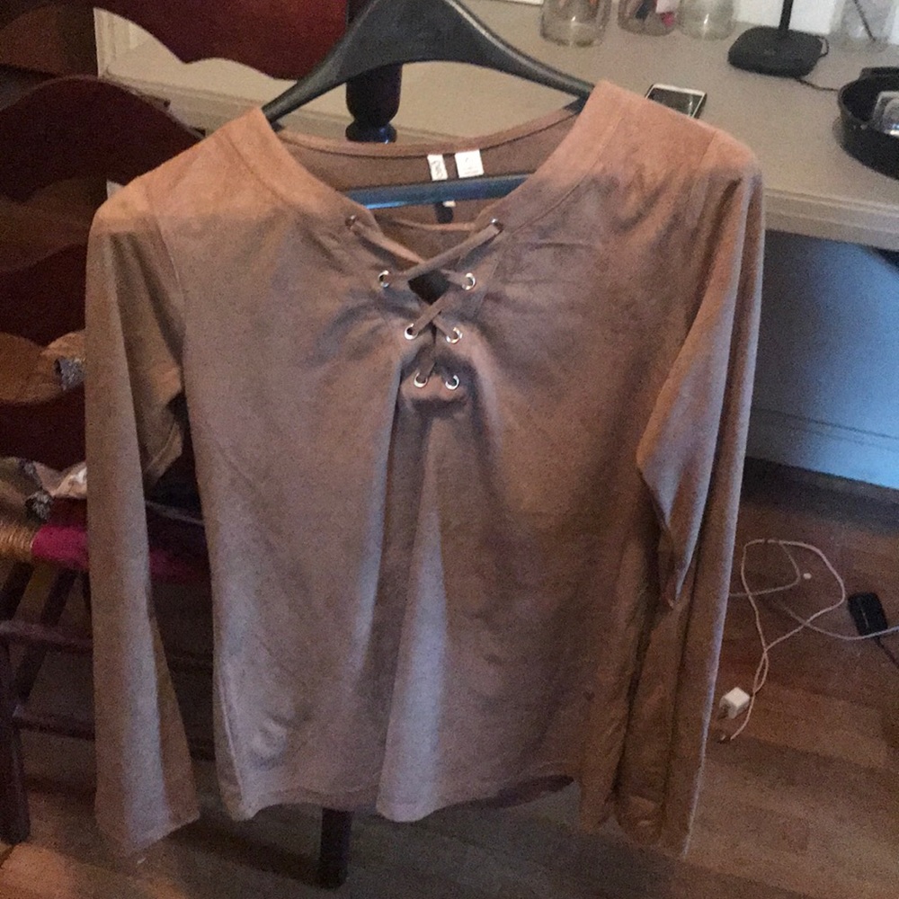 Tie front suede top